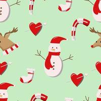 Kerstmis naadloos patroon met sneeuwman, hart met pijl, sokken, snoep, en hert, gemakkelijk naar Bewerk vector