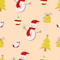 Kerstmis naadloos patroon met sneeuwman, Kerstmis klok, Kerstmis boom, sokken, en kristal bal, gemakkelijk naar Bewerk vector