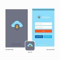 bedrijf wolk beschermde plons scherm en Log in bladzijde ontwerp met logo sjabloon mobiel online bedrijf sjabloon vector