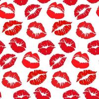 naadloos patroon met lippenstift prints Aan een wit achtergrond in rood tinten. rood lippen net zo een achtergrond voor geschenk inpakken. geschikt voor het drukken Aan papier en textiel. vector