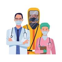 artsenpersoneel dat medische maskers en bioveiligheidspak draagt vector