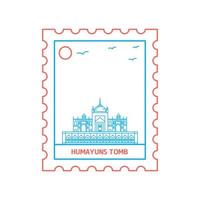 humayuns graf port postzegel blauw en rood lijn stijl vector illustratie