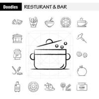 restaurant en bar hand- getrokken icoon voor web afdrukken en mobiel uxui uitrusting zo net zo voedsel stuk pizza eten voedsel maaltijd aardappel eten pictogram pak vector