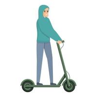 moslim vrouw elektrisch scooter icoon, tekenfilm stijl vector