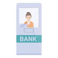 bank teller cabine icoon, tekenfilm stijl vector