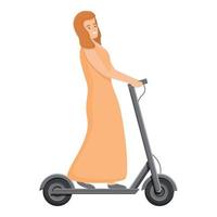 meisje jurk Aan elektrisch scooter icoon, tekenfilm stijl vector