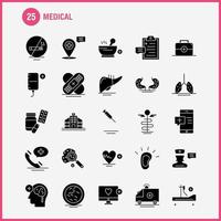 medisch solide glyph pictogrammen reeks voor infographics mobiel uxui uitrusting en afdrukken ontwerp omvatten klembord tijd bord klok tablet medisch geneeskunde capsule verzameling modern infographic logo en p vector