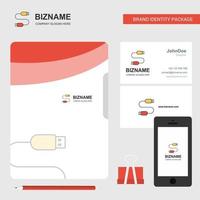 USB kabel bedrijf logo het dossier Hoes bezoekende kaart en mobiel app ontwerp vector illustratie