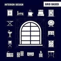 interieur ontwerp solide glyph pictogrammen reeks voor infographics mobiel uxui uitrusting en afdrukken ontwerp omvatten meubilair huishouden wastafel deur slot kamer meubilair Koken icoon reeks vector