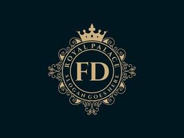 brief fd antiek Koninklijk luxe Victoriaans logo met sier- kader. vector
