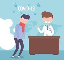 man met covid-19-symptomen bij de doktersbanner vector