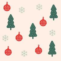 pijnboom boom, Kerstmis bal en sneeuwvlok.kleurrijk Kerstmis bomen. naadloos patroon. mooi zo voor Kerstmis en nieuw jaar themed affiches, afdrukken, stationair en andere papier ambachten. vector