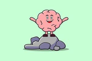 schattig tekenfilm hersenen karakter staand in steen vector