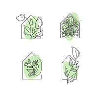 eco huis pictogrammen met bladeren vector