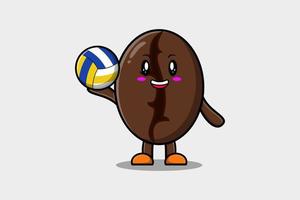 schattig tekenfilm koffie bonen spelen volleybal vector