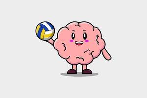 schattig tekenfilm hersenen karakter spelen volleybal vector