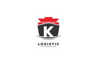 k logo logistiek voor branding bedrijf. Verzending sjabloon vector illustratie voor uw merk.