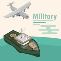 isometrische militaire vliegtuigen en scheepssamenstelling vector