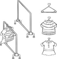 lijn reeks hanger, het spoor met kleren Aan hangers symbool illustratie schetsen vector