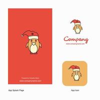 Kerstmis pinguïn bedrijf logo app icoon en plons bladzijde ontwerp creatief bedrijf app ontwerp elementen vector