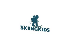 ijs skiën logo met silhouet van een kind spelen ijs skiën. vector