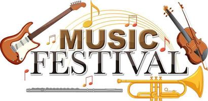 muziek- festival tekst met musical instrumenten vector