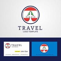 reizen Libanon creatief cirkel vlag logo en bedrijf kaart ontwerp vector
