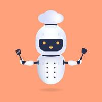 wit vriendelijk chef robot met keerpunt en wok spatel. Koken robot kunstmatig intelligentie- concept. vector