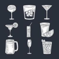 cocktail drinkt line-art samenstelling vector