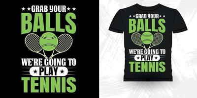 mannen Dames professioneel tennis speler grappig wijnoogst tennis t-shirt ontwerp vector