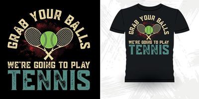 mannen Dames professioneel tennis speler grappig retro wijnoogst tennis t-shirt ontwerp vector