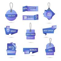 vectorstickers, prijskaartje, banner, etiket. couponverkoop, aanbiedingen en promoties vectorsjabloon. winkel prijskaartje, detailhandel, handel, zaken. set van tekstballonnen vector