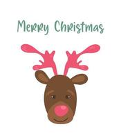 vrolijk Kerstmis kaart. illustratie schattig hert met roze gewei voor ansichtkaart, afdrukken, verpakking, poster, nieuw jaar. vector
