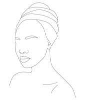 de gezicht is een lijn. een Afrikaanse vrouw in een traditioneel hoofdtooi. vector