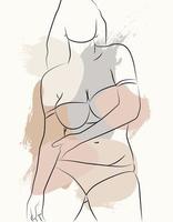 een gemakkelijk lichaamspositief elegant poster. mooi illustratie van de lijn van een verleidelijk vrouw lichaam. minimalistisch lineair vrouw figuur. vector