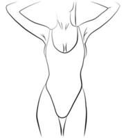 vrouwelijk lichaam vormen. een meisje in een zwempak van een lijn. vrouw silhouet in een modern een lijn stijl. vector