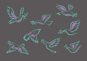 Flying Dove of Paloma Hand Drawn Set Vector Illustration