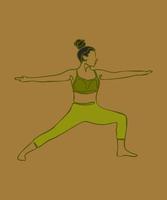 vrouw aan het doen oefening in yoga houding. krijger houding. vector gekleurde geïsoleerd silhouet illustratie. Internationale yoga dag concept. yoga logo
