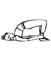 doorlopend lijn tekening. vrouw aan het doen oefening in yoga houding. voor de helft brug houding. vector geïsoleerd illustratie Aan wit achtergrond. Internationale yoga dag concept. yoga logo