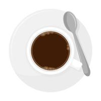 keramisch mok van koffie of thee. kop van heet drinken Aan bord met lepel. top visie. tekenfilm vlak vector illustratie geïsoleerd Aan wit achtergrond.