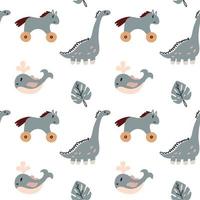 naadloos patroon paard dinosaurus walvis. baby douche Scandinavisch pastel behang. textiel kleding stof ontwerp voor kinderen. vlak Boheems vector neutrale achtergrond papier