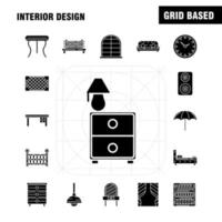 interieur ontwerp solide glyph pictogrammen reeks voor infographics mobiel uxui uitrusting en afdrukken ontwerp omvatten schakelaar plug elektronica elektrisch tafel meubilair huis tafels eps 10 vector