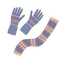 hand getekend winter handschoenen en sjaal Aan een wit achtergrond. vector pictogrammen van warm winter kleren.