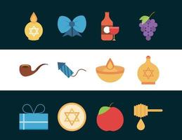 Chanoeka, Joodse traditionele ceremonie platte pictogramserie vector