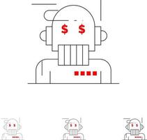 robot adviseur adviseur adviseur algoritme analist stoutmoedig en dun zwart lijn icoon reeks vector