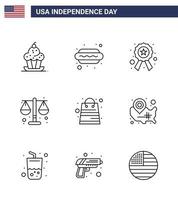 gelukkig onafhankelijkheid dag 9 lijnen icoon pak voor web en afdrukken zak wet heet ik gerechtigheid teken bewerkbare Verenigde Staten van Amerika dag vector ontwerp elementen