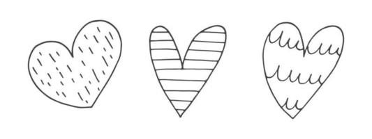 groot reeks van schattig hand getekend tekening elementen over liefde. bericht stickers voor apps. pictogrammen voor valentijnsdag dag, romantisch evenementen en bruiloft. harten met strepen en textuur. vector