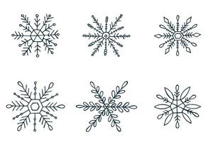 een set van handgetekende sneeuwvlokken. vectorillustratie in doodle stijl. winterse stemming. hallo 2023. prettige kerstdagen en gelukkig nieuwjaar. donkerblauwe elementen op een witte achtergrond. vector