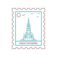 vaduz kathedraal port postzegel blauw en rood lijn stijl vector illustratie