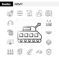 leger hand- getrokken pictogrammen reeks voor infographics mobiel uxui uitrusting en afdrukken ontwerp omvatten toezicht houden op insigne handhaving wet leger met weerhaken draad Frans icoon reeks vector
